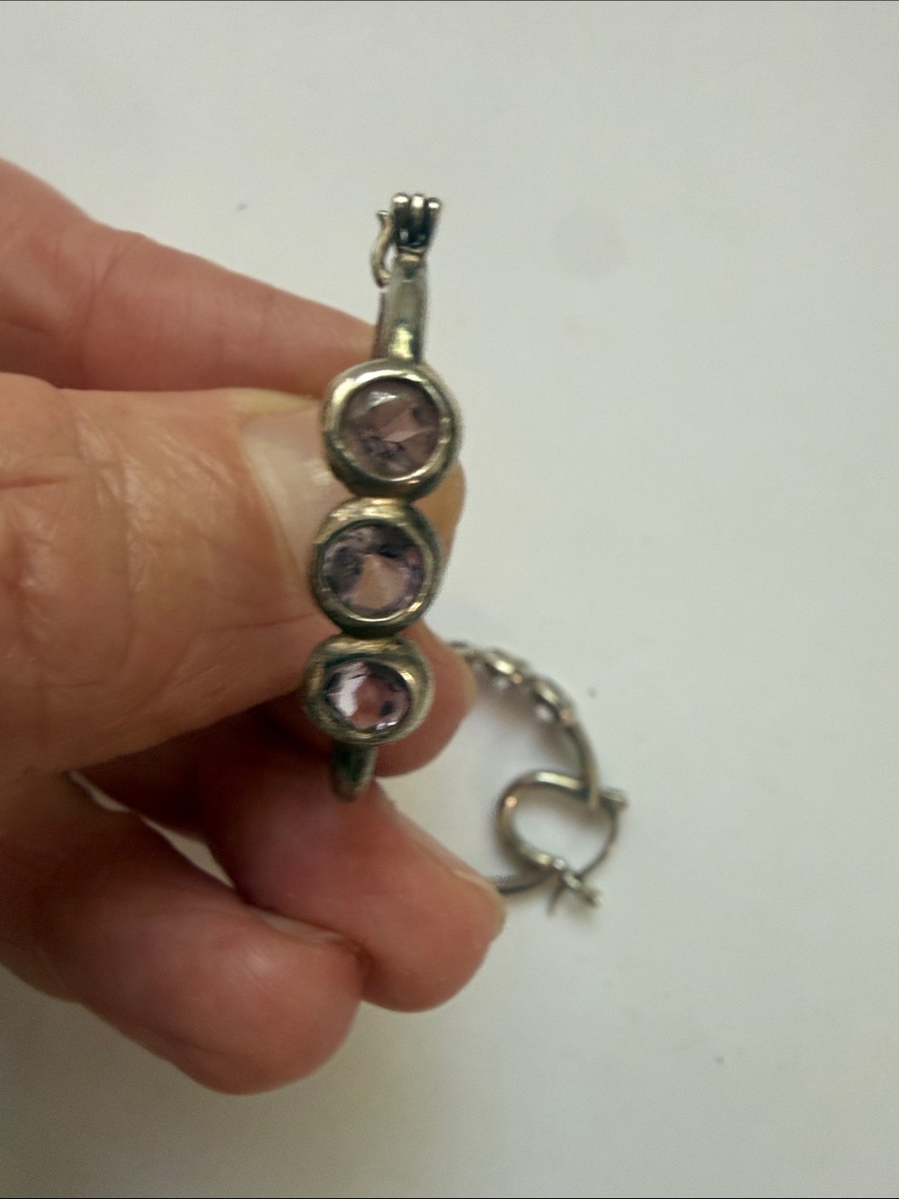 Silver Earrings with Three Light Purple Stones